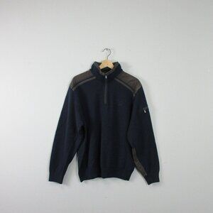 Paul and Shark Yachting 1/4 Zip Sweater Men's XL Blue Brown Navy Wool Vtg 582